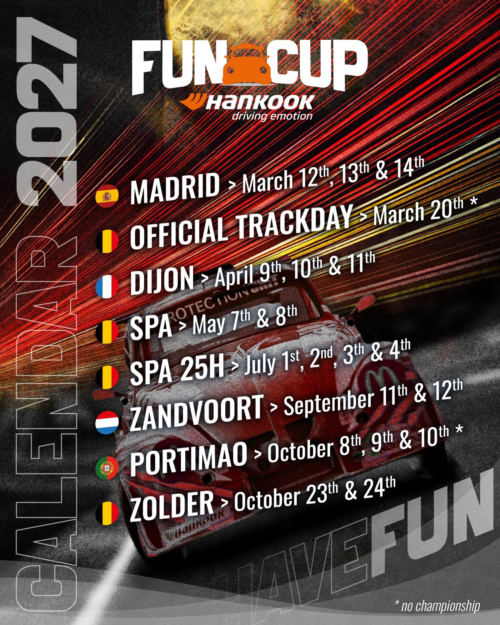 calendrier 2027 fun cup belgique
